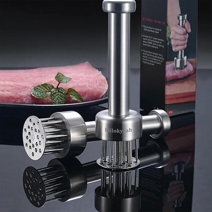 Meat Tenderizer Tool, with 21 Needles Retractable Safety Guard, 304 Stainless Steel,for Tenderizing Beef,Steak, Chicken, Turkey, Dishwasher Safe