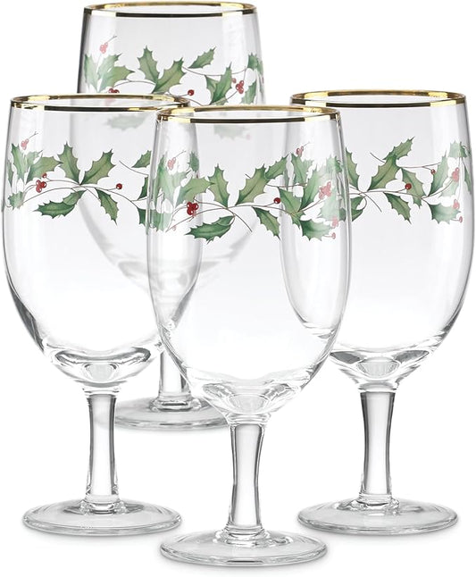Lenox 849606 Holiday 4-Piece Iced Beverage Glass Set, Christmas Dinnerware, Hosting