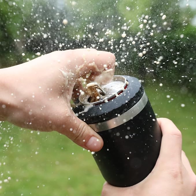 HAUSHOF 4-in-1 Insulated Can Cooler Fits 12oz Cans & Beer Bottle, Black | Double-Wall Vacuum Insulated, 18/8 Stainless Steel, BPA-Free Lid, Slim Can Cooler for Camping, Beach & Picnic