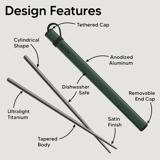 Kuvik Titanium Chopsticks with Army Green Carrying Case