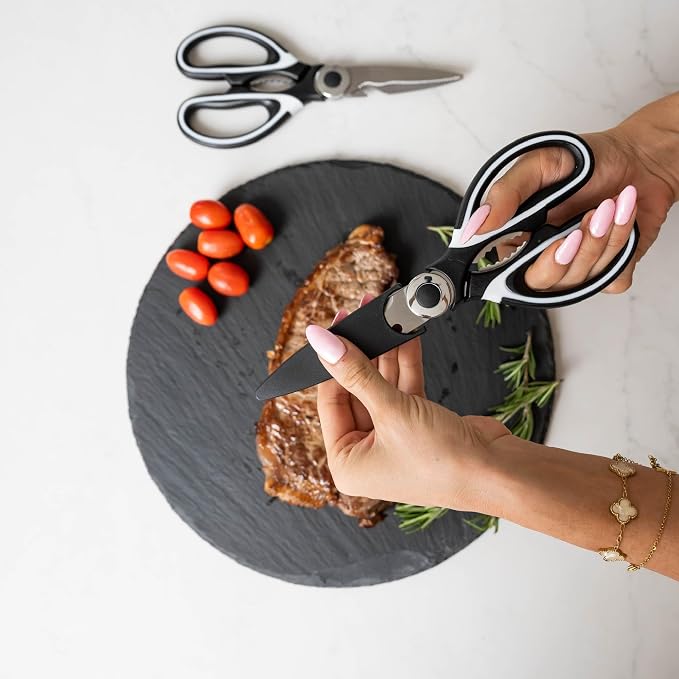 Heavy Duty Kitchen Shears With Sharpener - Lifetime Replacement Warranty* - Multipurpose Stainless Steel Scissors for Food - Sharp Food-Grade Kitchen Scissor for Meat, Seafood, Poultry - 4 Piece Set