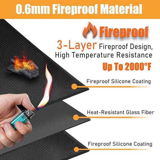 TOHONFOO 60 x 48 in Under Grill Mat for Outdoor Grill - Fireproof BBQ Mats for Grilling to Protect The Deck, Patio, Pavers - Easy to Clean Indoor Fireplace Mat - 0.6mm