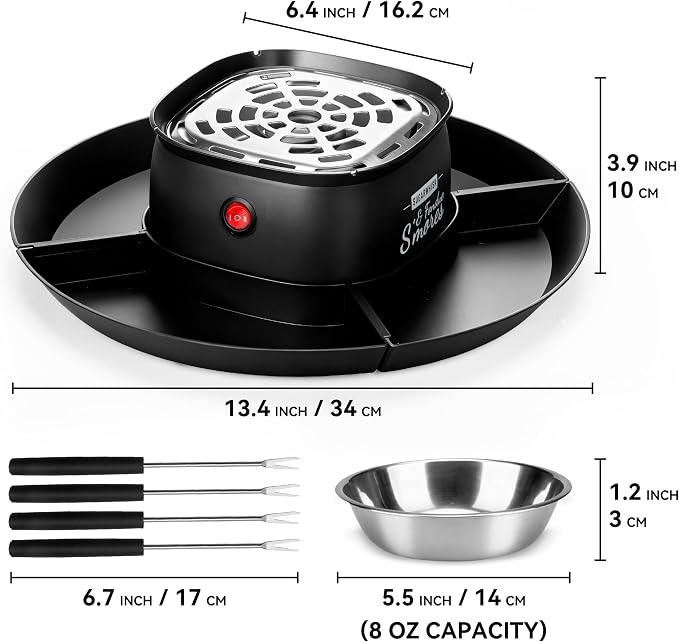 SugarWhisk 2 in 1 Electric Smore Maker & Fondue Set, Marshmallow Roaster with 4 Forks, Indoor Smores Kit for Kids & Couples, Cheese & Chocolate Fondue Pot, 4 Detachable Trays, Graphite