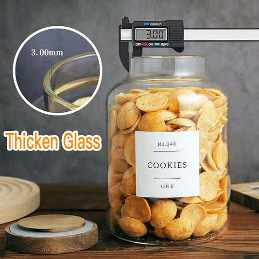 Set Of 2 Large Glass Jar with Wooden Lid with 132 Labels, Glass Storage Jars for Flour Pasta Candy Coffee Cookie and More(70 FL OZ/2000 ml)