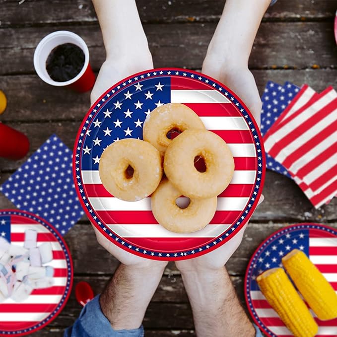 Gatherfun American Flag Patriotic Party Supplies Disposable Napkins Paper Plates and Paper Cups for Veterans Day Election Day 4th of July Independence Day Decorations, Serve 25