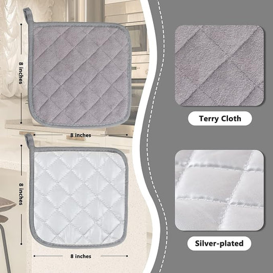 Joyhalo 6 Pack Pot Holders for Kitchen Clearance | Cotton Oven Holder with Great Heat Resistance, Potholders Sets for Kitchen, Countertops, Hot Pots and Pans, Grey