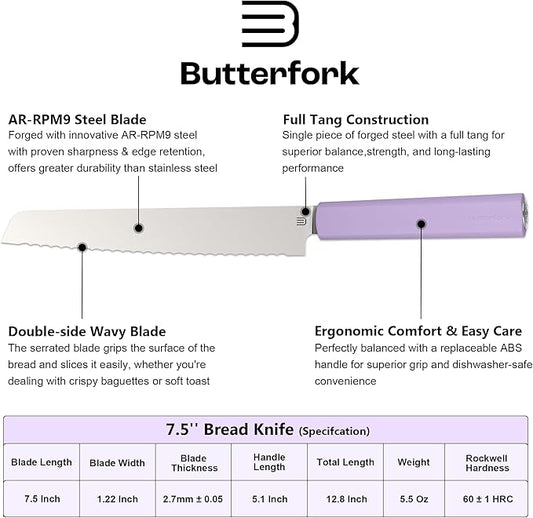 7.5" Serrated Bread Knife for Homemade Bread, Razor Sharp AR-RPM9 Steel & Innovative Wavy Edge, Professional Serrated Knife for Sourdough Bread Cake, Gift Box for Baker Home Chefs