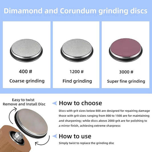 Rolling Knife Sharpener Kit, Rolling Knife Sharpener with 2 Diamond & 1 Corundum Discs,15 & 20 Degree Magnetic Angle for Kitchen Knives,Work Sharp Kitchen Knife Sharpener