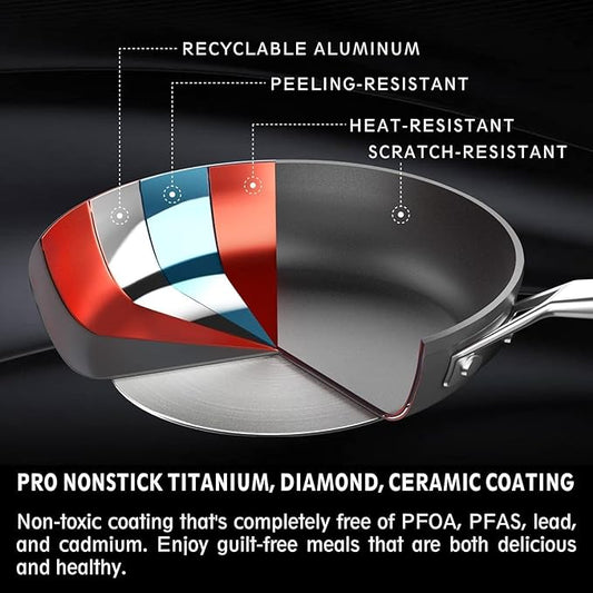 MsMk 11 Inch Nonstick Frying Pan,Titanium and Ceramic Nonstick Large Skillet Pan, PFOA Free, Non-Toxic, Stay-Cool Handle, Scratch-resistant, Dishwasher Safe, Oven Safe to 700°F