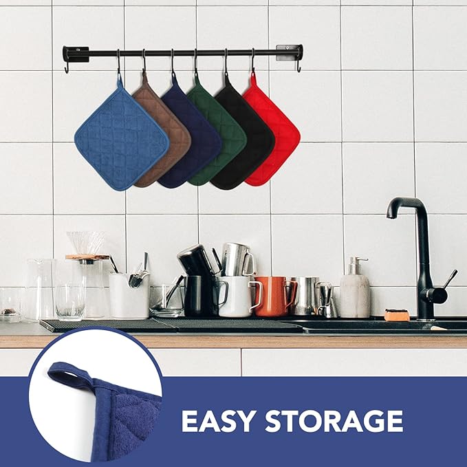 Joyhalo 5 Pack Pot Holders for Kitchen Clearance | Cotton Made, Machine Washable, Heat Resistant Potholder, Hot Pads, Trivet for Cooking and Baking, Dark Blue