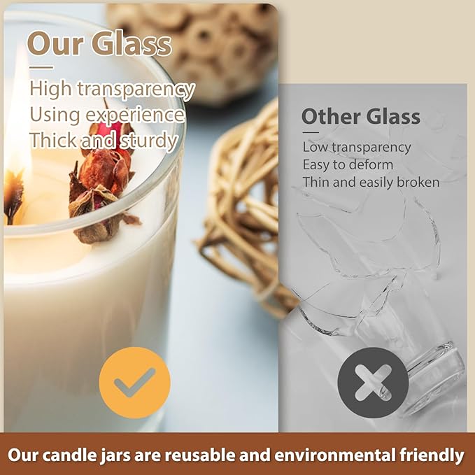 SHOWIN 14 OZ Thick Candle Jars for Making Candles 12 Pcs, 3 Wick Empty Jars with Wood Lids for Candle Making, Sample Container, Frosted Grey