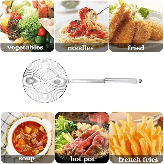Spider Strainer Skimmer, Swify Stainless Steel Asian Strainer Ladle Frying Spoon with Handle for Kitchen Deep Fryer, Pasta, Spaghetti, Noodle, 5.5 Inch