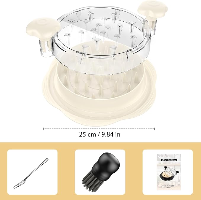 Chicken Shredder Tool Twist Large Meat Shredder with Brush&Fork, Beige | Visible Chicken Breast Shredder, Strong Anti-Slip Strip, Ergonomic Handle, BPA Free, Kitchen Gadgets for Pork Beef Chicken