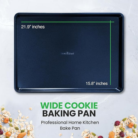 NutriChef Extra Large Nonstick Cookie Sheet for Baking, 22 Inch x 16 Inch Premium Carbon Steel Baking Tray for Oven, Baking Sheet for Cookies, Jelly Rolls, & Pastries - Blue Diamond, NCLG1BD