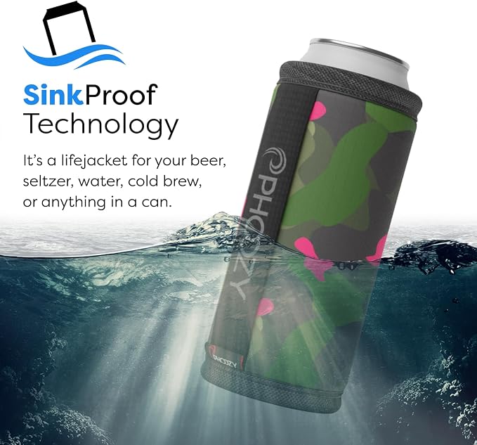PHOOZY Insulated Can Cooler for Slim 12 oz Cans - Patented Drink Sleeve with NASA-Inspired Technology - Keeps Beer, Soda & Sparkling Water Cold Longer - Lightweight Outdoor Can Holder - Pink Camo