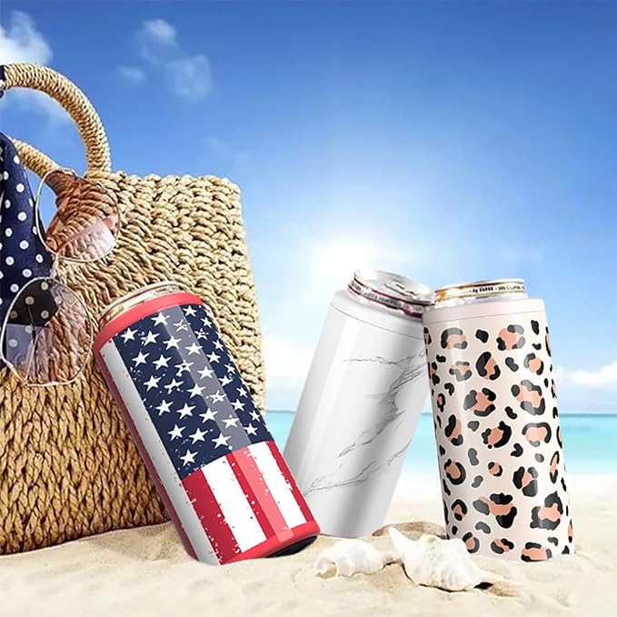 TILUCK Skinny Can Cooler, Stainless Steel Insulated Slim Cans, 12 oz | Beer & Hard Seltzer, Doucle-Walled Stainless Steel Insulated Slim Cans, Slim 12 oz(Marble)