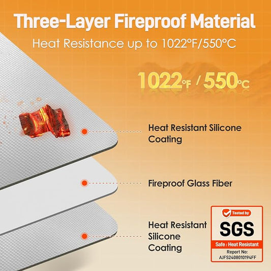 Heat Resistant Mats for Countertop fits Tabletop Grill, 36x24x0.04in, Grey | 1022℉ Fireproof grill mat for countertop/table protection, fits gas/charcoal grills, pizza ovens, fits Blackstone & Ninja