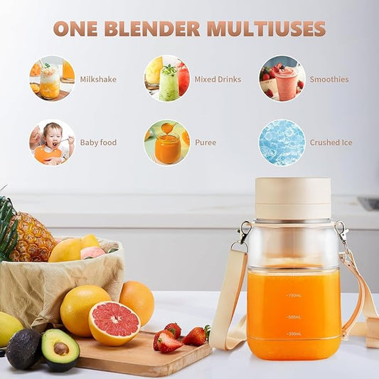Portable Blender,FOUSIUTIM Personal Blenders for Shakes and Smoothies with34oz Cup, Lid and Shoulder Strap, Type-C USB Rechargeable, Personal Size Blenders BPA-free for Home,Gym/Travel