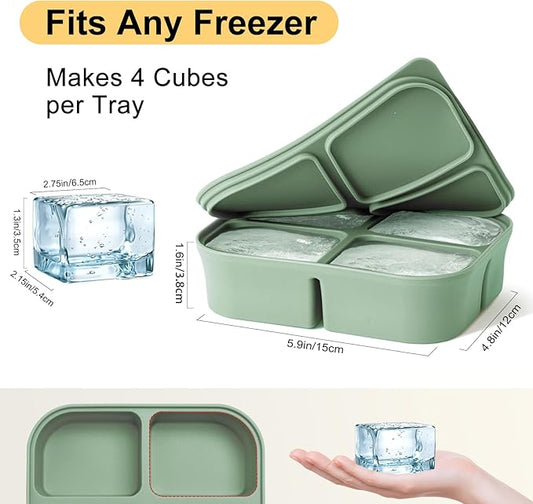 Ice Cube Tray 2 Pack – Stackable Large Silicone Ice Cube Freezer Molds & Easy Release Square Ice Cube Maker with Removable Lid BPA Free for Cocktail,Whiskey,Soup Baby Food