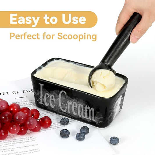 Ice Cream Scoop,7 inches Nonstick Anti-Freeze One Piece Aluminum Scooper Spoon, Heavy Duty Durable Design, Easy Clean, for Gelato, Cookie Dough, Sorbet, Almond (Black)