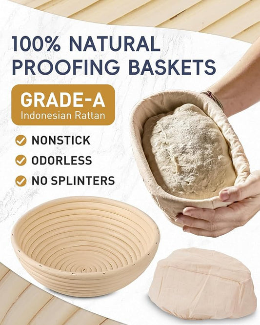 30-Pcs Sourdough Bread Baking Supplies - Sourdough Starter Kit | Including 9 inch Round and 10 inch Oval Banneton Proofing Basket,Precision Measuring Spoons,Electronic scales