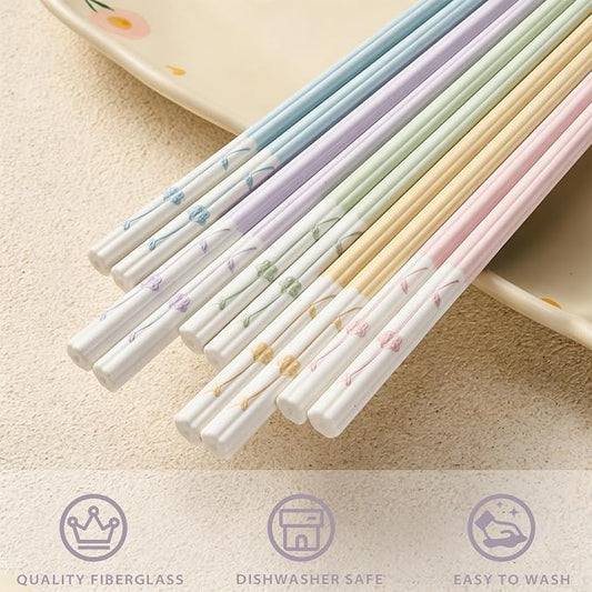 5 Pairs Fiberglass Chopsticks, Reusable Chinese Chopsticks Dishwasher Safe, Non-slip and Lightweight Chop Sticks 9.6in