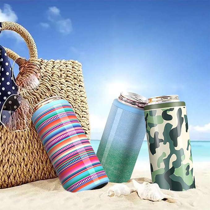 TILUCK Skinny Can Cooler, Stainless Steel Insulated Slim Cans, 12 oz | Beer & Hard Seltzer, Doucle-Walled Stainless Steel Insulated Slim Cans, Slim 12 oz(Teal Gradient)