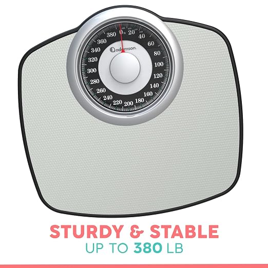 Adamson A25 Scales for Body Weight - Up to 400 LB - 5.3" Dial on 13.77" x 14.17" Platform - Anti-Skid Rubber Surface - High Precision Bathroom Scale Analog - Durable with 20-Year Assurance - Grey