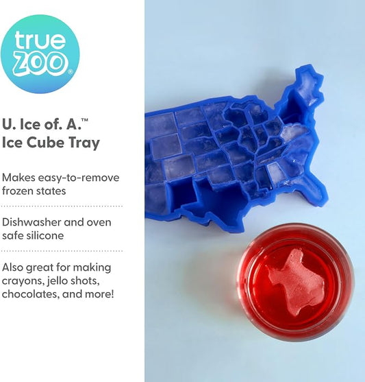 TrueZoo Silicone Ice Cube Tray, Blue Ice Cube Mold for Whiskey, Iced Coffee, Cold Brew, Juice, Home Bar Gifts, Makes 38 Cubes, Molds for Chocolate, Candy, Baby Food, Crayon, Soap, USA States Design