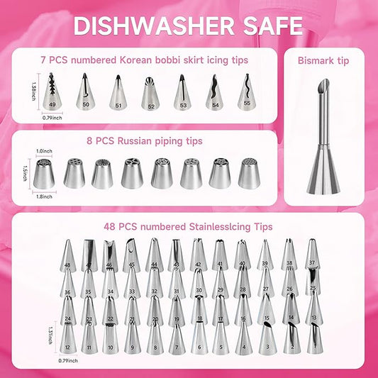 Cake Decorating Kit,137pcs Cake Decorating Supplies with Cake Turntable for Decorating,Pastry Piping Bag,Russian Piping Tips Baking Tools, Cake Baking Supplies for Beginners(Pink)