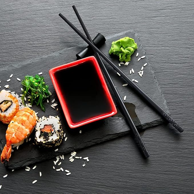 YFWOOD 5 Pairs Chopsticks, Safe Non-Slip Reusable Chopsticks Dishwasher, 9.4 Inch- Black