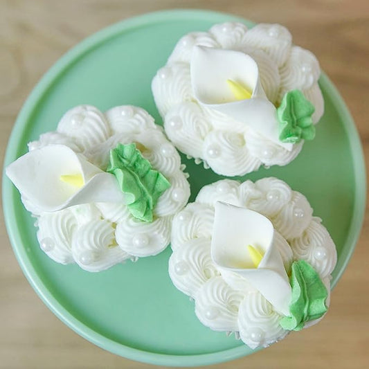 Global Sugar Art Calla Lily Sugar Cake Flowers White with Yellow, Unwired, Medium 18 Count by Chef Alan Tetreault