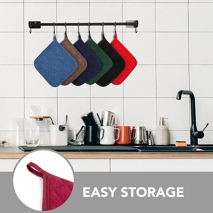 Joyhalo 6 Pack Pot Holders for Kitchen Clearance | Cotton Oven Holder with Great Heat Resistance, Potholders Sets for Kitchen, Countertops, Hot Pots and Pans, Dark Red