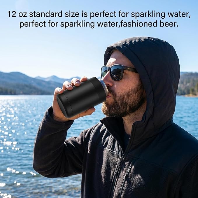Can Cooler 12 OZ Beer Holder, Stainless Steel Beverage Can Insulator | Standard Size Cans Holder with Vacuum Insulated, Metal Koozie for Cans, Black