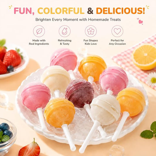 STEPHANIE Lollipop Popsicle Molds,12 Pack Silicone Popsicle Molds,Reusable Lollipop Ice Cream Molds for Homemade Frozen Treats,Juice,Yogurt,Smoothies and Fruit Desserts.