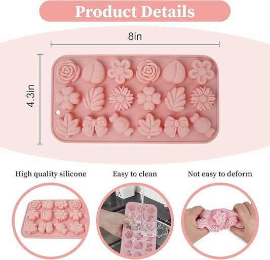 2 Pcs Flower Candy Silicone Molds, Different Shapes Of Chocolate Molds, Suitable for Making Candy, Chocolate, Fudge, Pudding, Cookies, Ice Cubes(Gray,Pink)