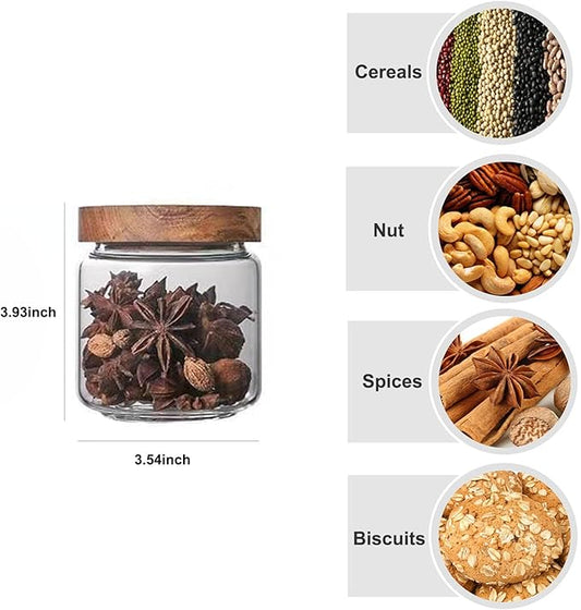 Glass candy Containers - 16oz kitchen Glass Airtight Storage jar With Acacia Airtight Lid,for kitchen Seasoning, coffee bean, tea, suger, herbs (9)
