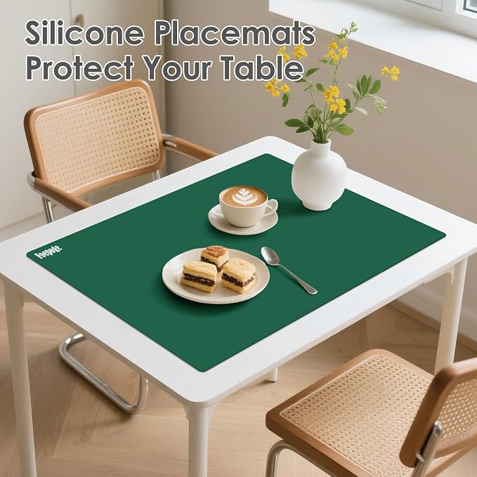 Extra Large Silicone Mat for Resin 36.2" x 24" 2MM Thick Silicone Craft Mat | for Table, Multifunction Silicon Matt for Kitchen Countertop Protector Heat Resistant Placemat by Foepoge(Dark Green)