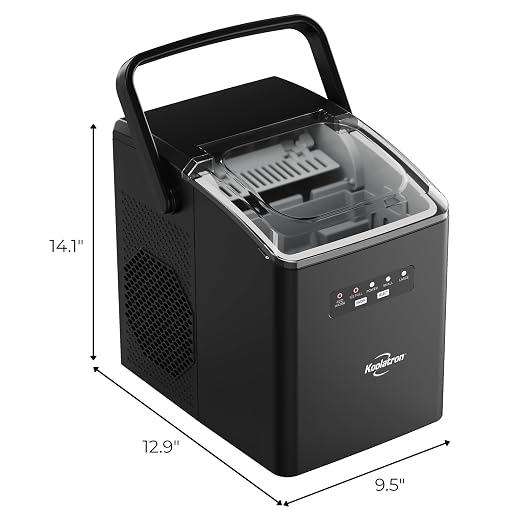 Koolatron Ice Maker- Ice Machine Countertop Portable with Handle, 26lbs in 24Hrs, 8 Ice Cubes Ready in 7 Mins, Ice Makers with Basket and Scoop, maquina para hacer hielo Black for Home/Kitchen/Camping
