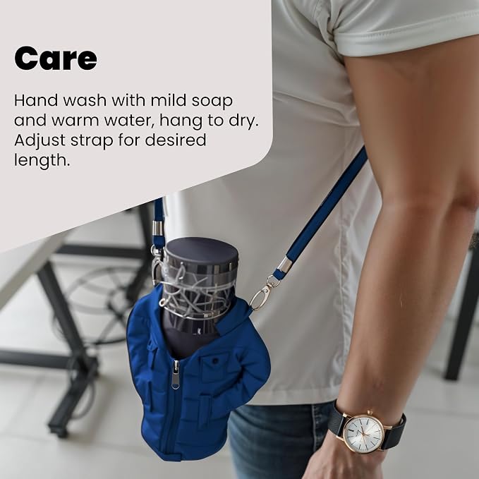 Gadgetime USA - 12oz Insulated Can Cooler Jacket (Blue)- Beverage Holder with Detachable Strap - Beer/Soda Carrier - Can Holder with Shoulder Strap - Insulated Sleeve - Funny Gift for Friends & Family