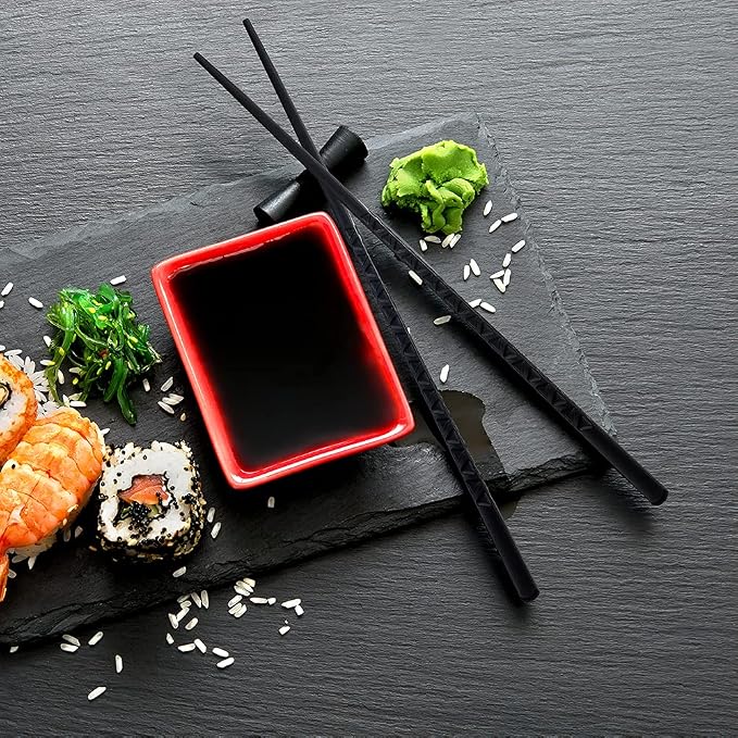Chopsticks, YFWOOD 5 Pairs Fiberglass Chopsticks - Reusable Japanese Chinese Chop Sticks Dishwasher Safe, Non-Slip,9.6 Inch- Black