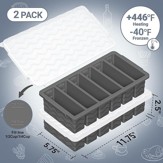 1/2 Cup Silicone Freezer Molds with Lid, 2-Pack Silicone Freezer Trays for Soup, Sauce & Broth – Meal Prep Containers, Large Ice Cube Tray, Oven & Dishwasher Safe
