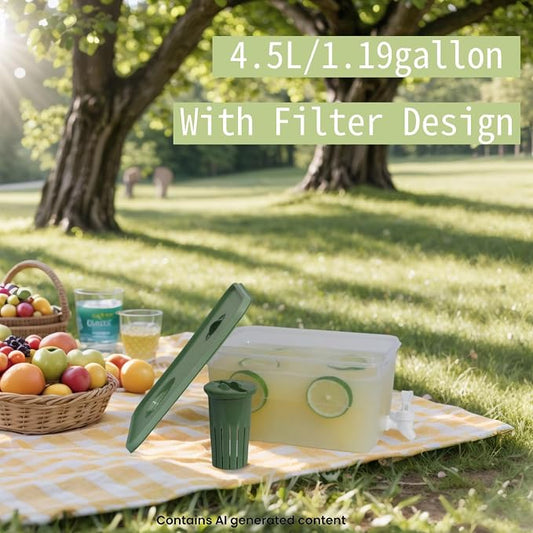 Drink Dispenser for Fridge - 1.19 Gallon Leak Proof Beverage Dispenser with Spigot Infuser - Juice Water Container for Parties Outdoor Camping