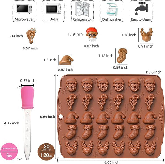 Christmas Candy Molds Silicone Chocolate Mold Christmas Tree Gingerbread Snowman Glove Bell Shape Gummy Mold for Fondant Cupcake Decoration Set of 2(Brown)