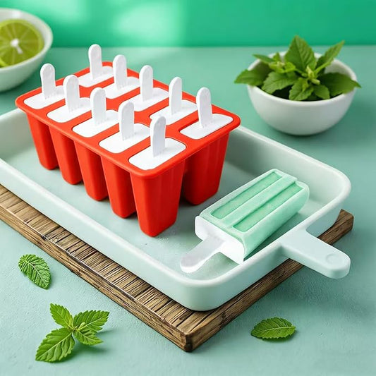 Popsicles Molds, 10 Pieces Silicone Ice Pop Molds with 10 Sticks BPA Free Popsicle Molds Reusable Easy Release Ice Popsicle Maker, Red