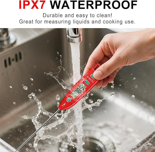 BOMATA Waterproof IPX7 Thermometer for Water, Liquid, Candle and Cooking. Instant Read Food Thermometer with Long Probe for Cooking, Meat, BBQ! T101 (Red Color)โฆโฆโฆ