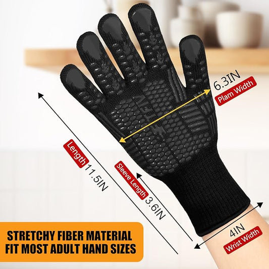 BBQ Gloves, Oven Gloves, 1472°F Extreme Heat Resistant Barbecue Gloves, Silicone Non-Slip Oven Mitts, Kitchen for Cooking, Grilling, and Baking