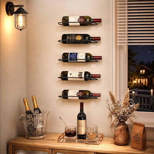 Wall Mounted Wine Rack: 4Pcs Wall Mount Wine Bottle Holder - Liquor Storage | for Wine Cellar Home Kitchen Bar Decor