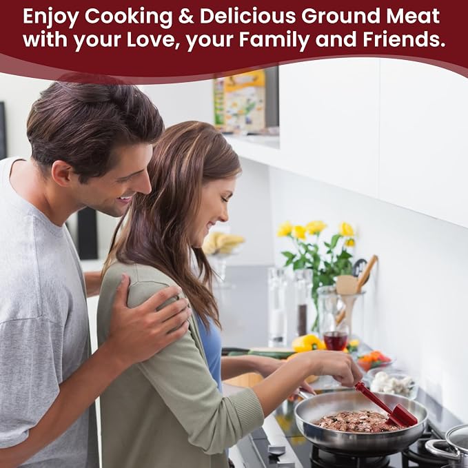 CUNSENR Premium Meat Chopper - 5 Curve Blade Ground Beef Smasher Tool - Heat-Resistant Nylon Meat Masher for Ground Beef, Hamburger, Potatoes - Non-Stick Ground Meat Chopper for Easy Mixing - Red