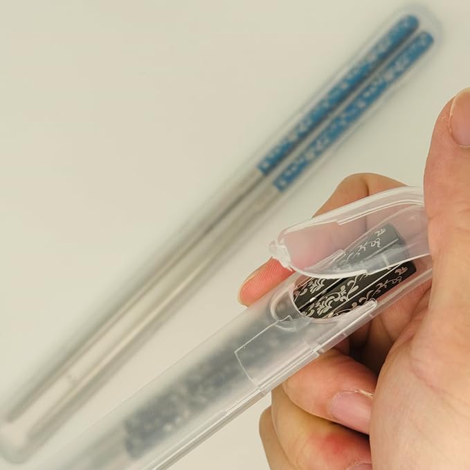 1Pairs Metal Chopsticks 304 Stainless Steel Chopsticks Set,Flower Metal Chop sticks Reusable, Dishwasher Safe,Anti-slip ,9.25inch (Blue)